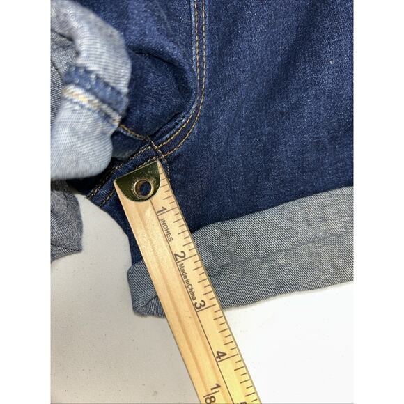 ModCloth Denim Shortall Overall Shorts Womens Medium Blue Stretch Cuffed Bibs E1 - Picture 10 of 13